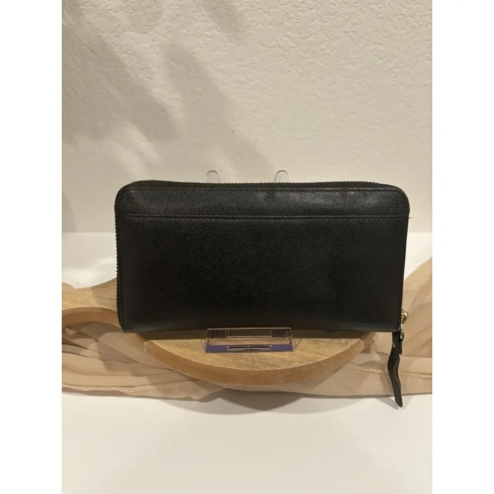 Kate Spade New York Black Solid Logo Zip-Around Wallet Credit Card Holder